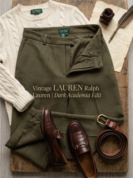 Lauren Ralph Lauren Pants - VTG Ralph Lauren 100% Wool Trousers Oliver Brown Straight Wide Leg Pants Size 4